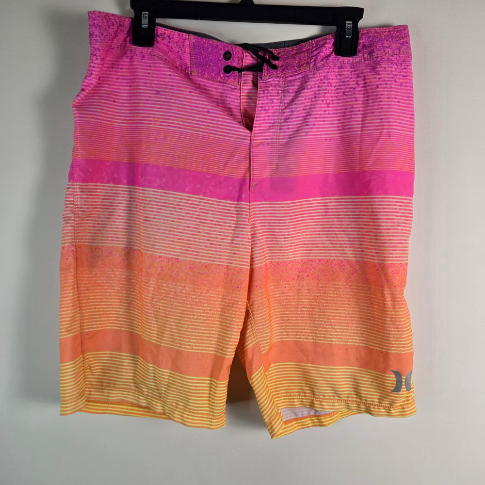 Men's Hurley Board Shorts Size 34 Pink Orange Striped